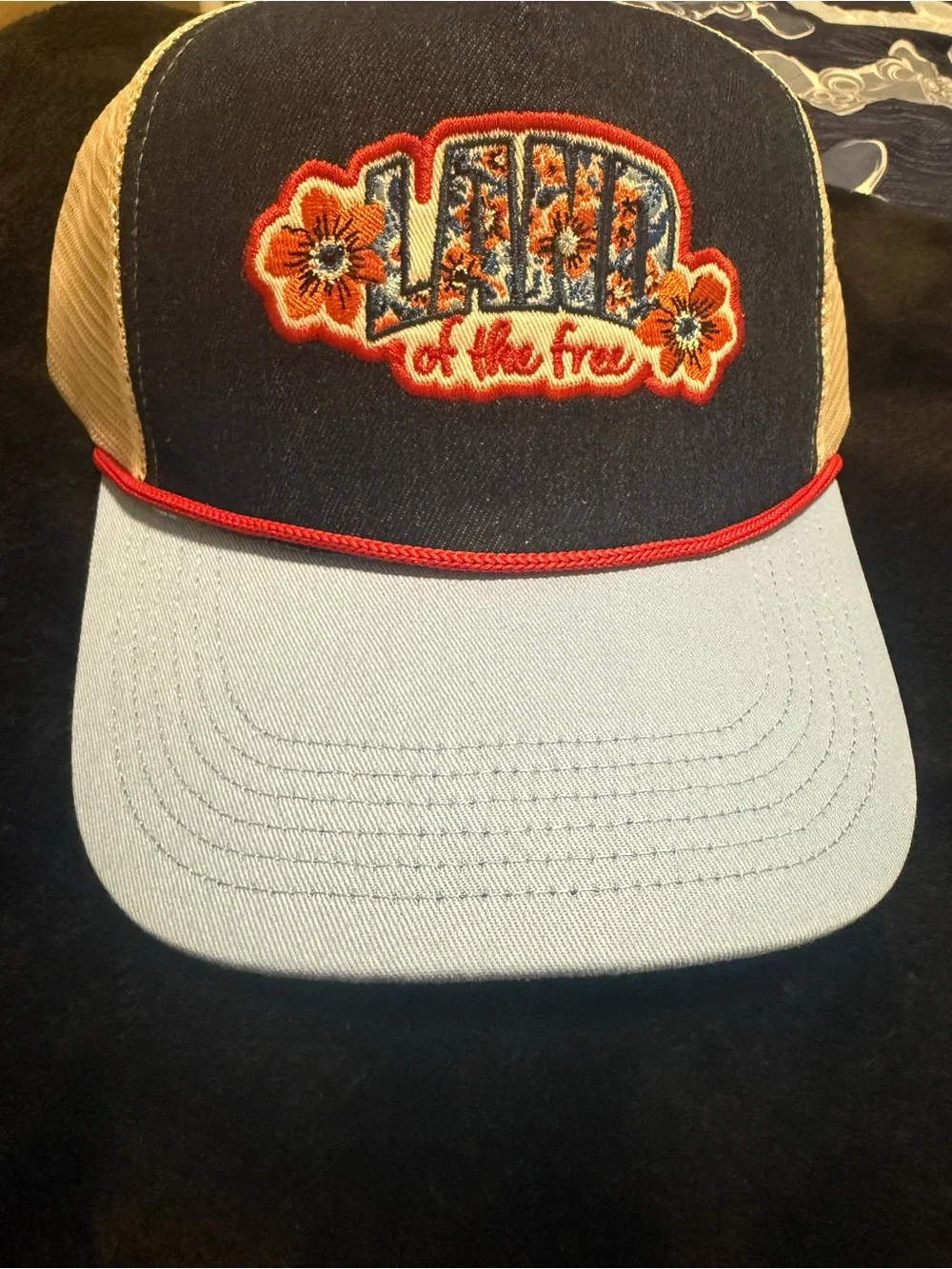 Adult  'Bless Your Stars' Red & Navy Star Trucker Hat